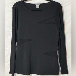 VENUS Black Long Sleeve Top with Sheer Accents